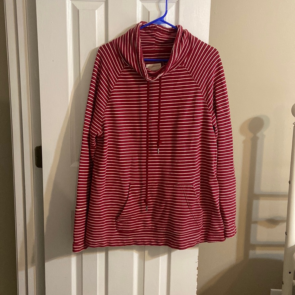 Old Navy Red and White Striped Cowl Neck Pullover Sweater